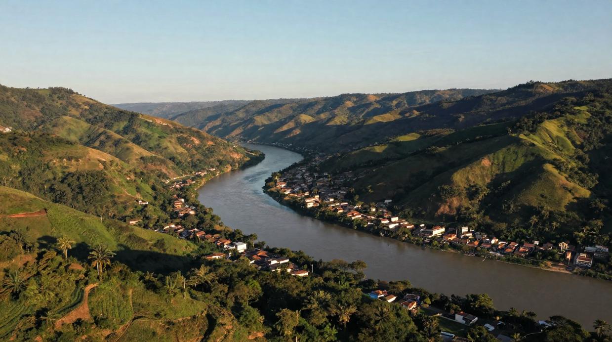 Paisaje de río, poblaciones y montañas incluido en la presentación de ASPRUV
